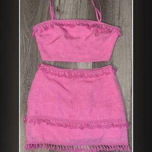 Pink 2 piece tassel skirt set